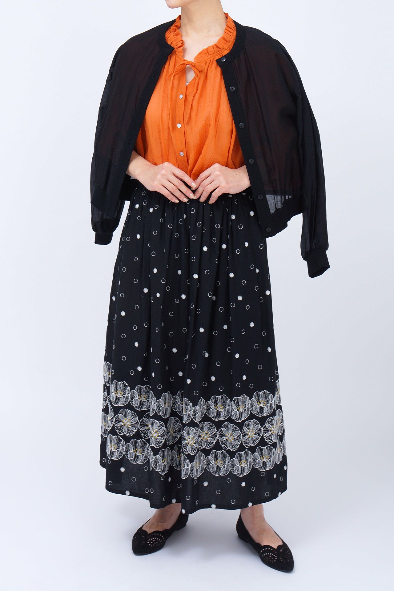 美品　marble SUD マーブルシュッド　サンカヨウ ギャザースカート　黒 ☆サンカヨウ ギャザーSkirt | marble SUD(マーブルシュッド
