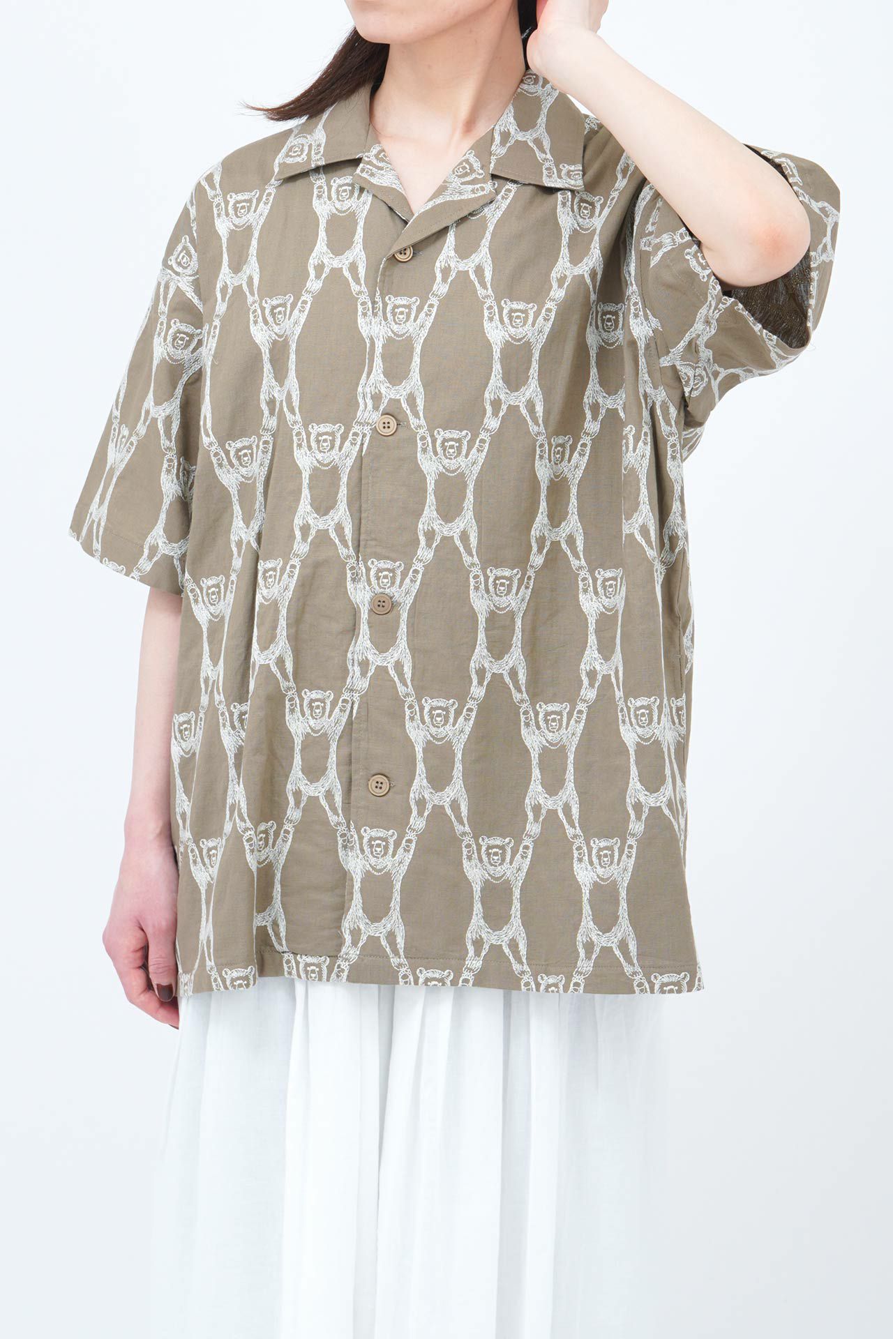 新品タグ無 人気完売 marbleSUD マーブルシュッド 捕鯨開襟シャツ ☆ヤッホーベア(布帛) 開襟Shirt | marble SUD(マーブルシュッド