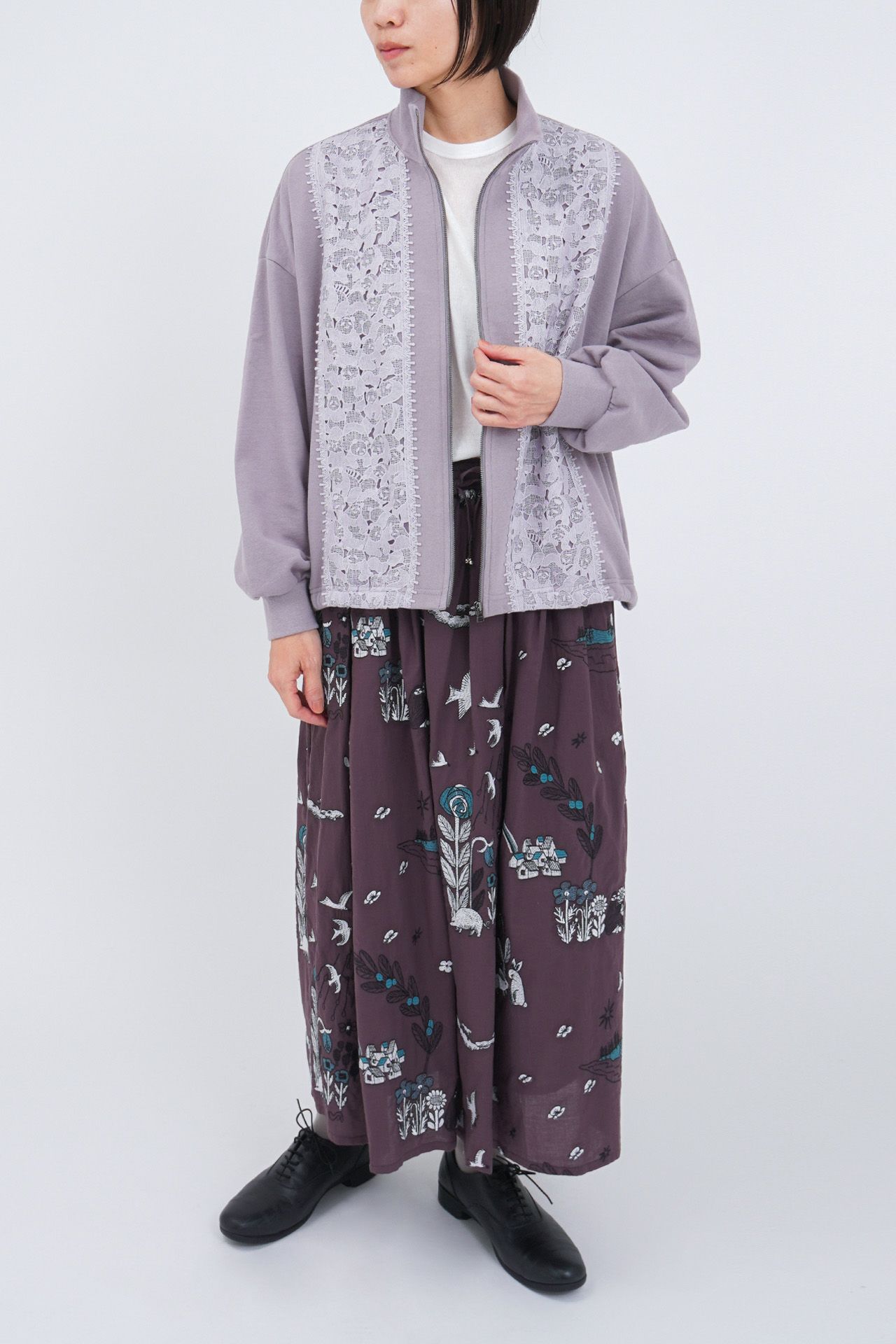 春秋　marble SUD レースパンダ裏毛 Zipブルゾン　黒 レースパンダ裏毛 Zipブルゾン | marble SUD(マーブルシュッド